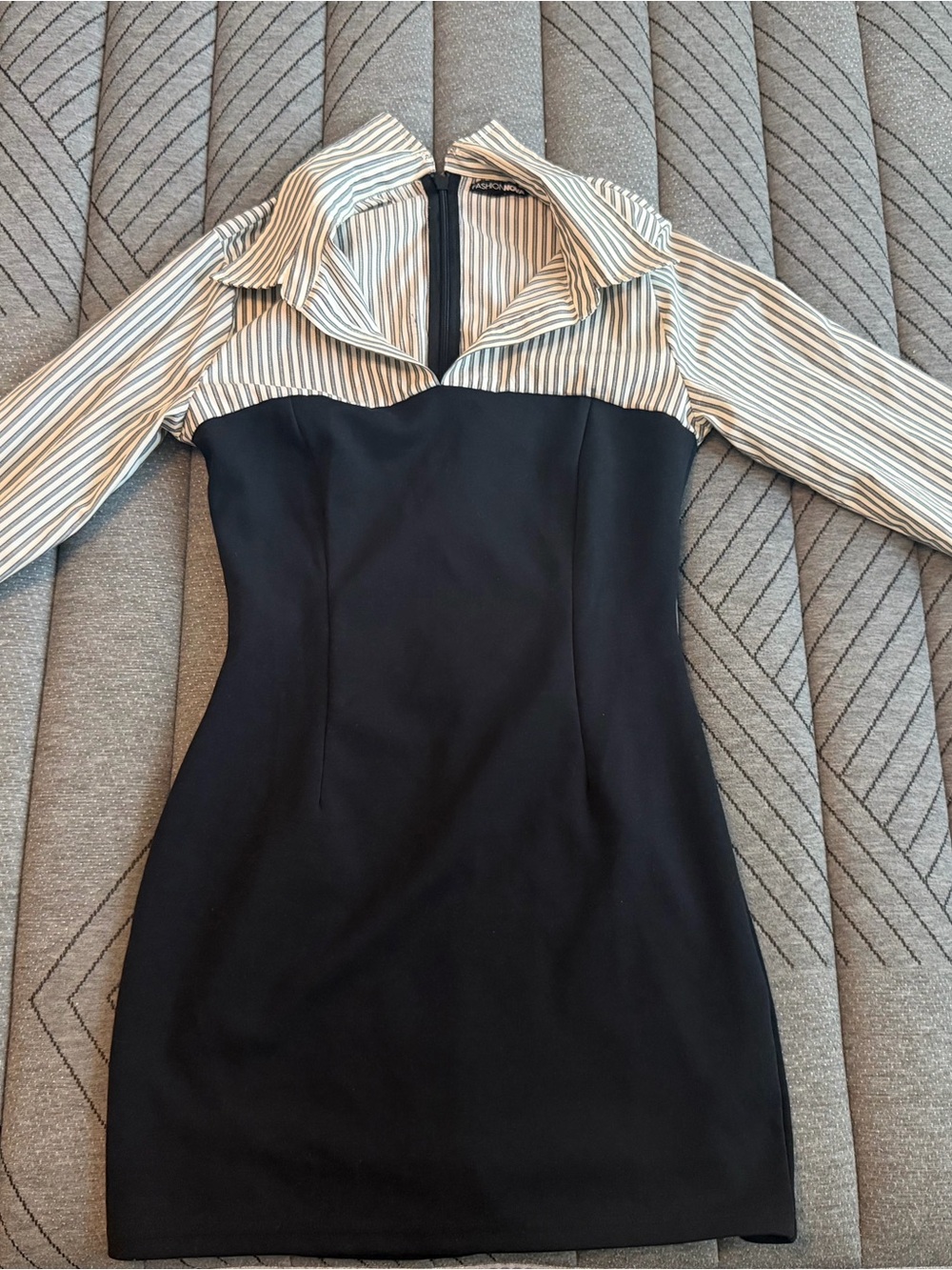 Fashion Nova Black Sheath Dress with Striped Collar